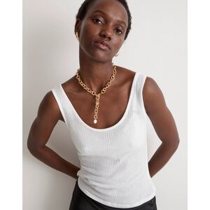 Madewell Variegated Ribbed Scoop Neck White Tank Size XS